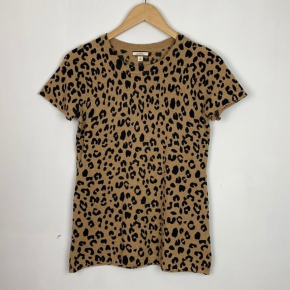 NWT J.Crew S 100% Cashmere Sweater Animal Leopard Print Short Sleeves - Picture 3 of 11